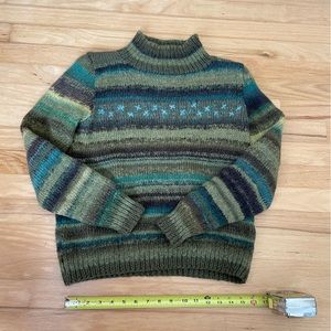 Hand knit Green Wool Sweater